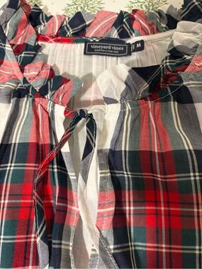 NEW! Festive Vineyard Vines Women’s Red, White, & Black Plaid Tie-Neck Blouse